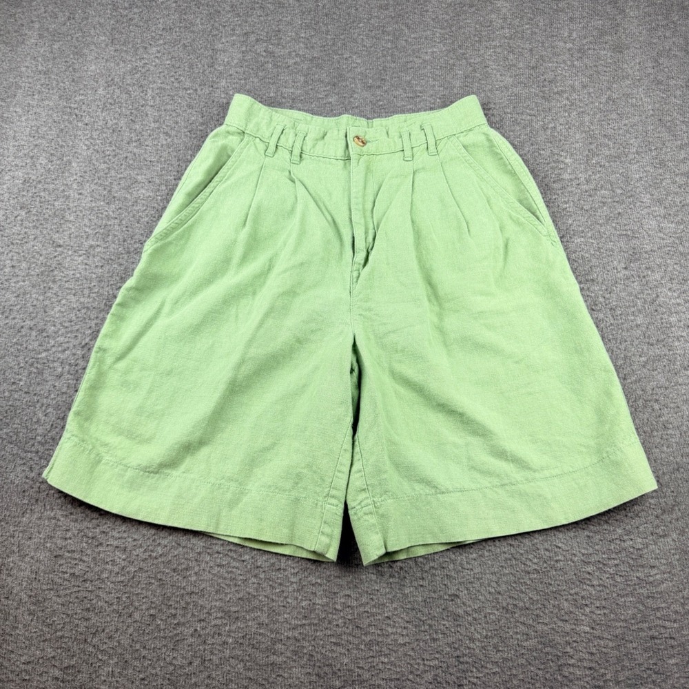 VTG Dockers Women's Size‎ 8 Green Linen Blend Pleated High Rise Bermuda Shorts